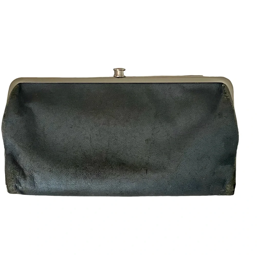 HOBO Grey Blue Leather Wallet Clutch.